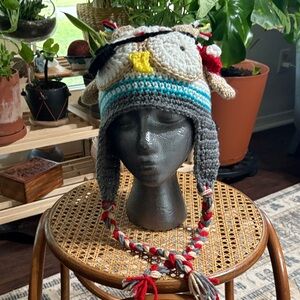 Crochet pirate owl hat.